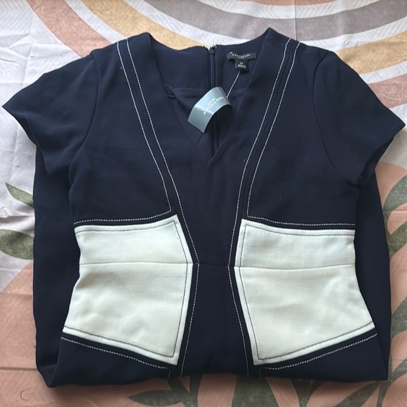 Ann Taylor Navy Blue White Midi Dress - Picture 2 of 8